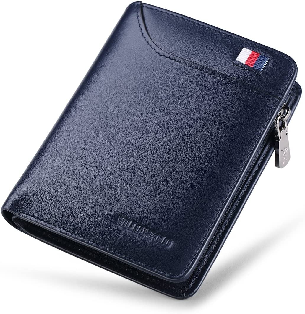 WILLIAMPOLO Genuine Leather Slim Wallet, Bifold, Coin Pocket, ID Window ...