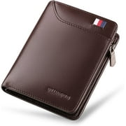 WILLIAMPOLO Men Wallets Genuine Leather Slim Wallet Mens Short Money Clips Small Coin Pocket Bifold Credit Card Holder Thin Purse with ID Window