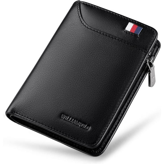 WILLIAMPOLO Men Wallets Genuine Leather Slim Wallet Mens Short Money Clips Small Coin Pocket Bifold Credit Card Holder Thin Purse with ID Window