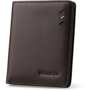 WILLIAMPOLO Men s Genuine Leather Slim Bifold Wallet with ID Window, 6 Card Slots, V-Shape Slot, Compact Front Pocket Design   Brown