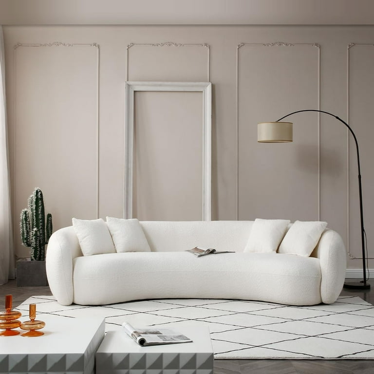 WILLIAMSPACE 101.4 Curved Sofa Cloud Couch 5 Seat Comfy Teddy Fleece Boucle Fabric Deep Seat Leisure Sofa Modern Half Moon Upholstered Couch with 4
