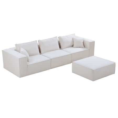 WILLIAMSPACE 129" L Shaped Sectional Sofa for Living Room, Modern Modular Sofa with Removable Ottoman, 4 Seat Convertible Sofa Couch with Pillows - Blue