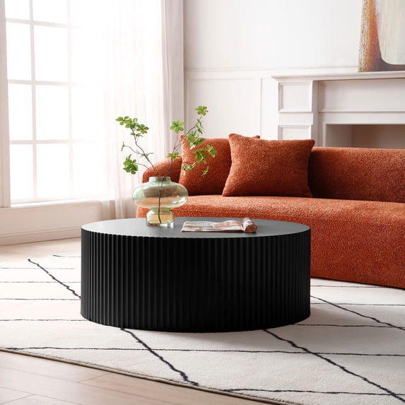 WILLIAMSPACE 35.43" Round Coffee Table, Matte Orange Wooden Large End Table for Living Room, Modern Luxury Side Tables Accent for Home Office