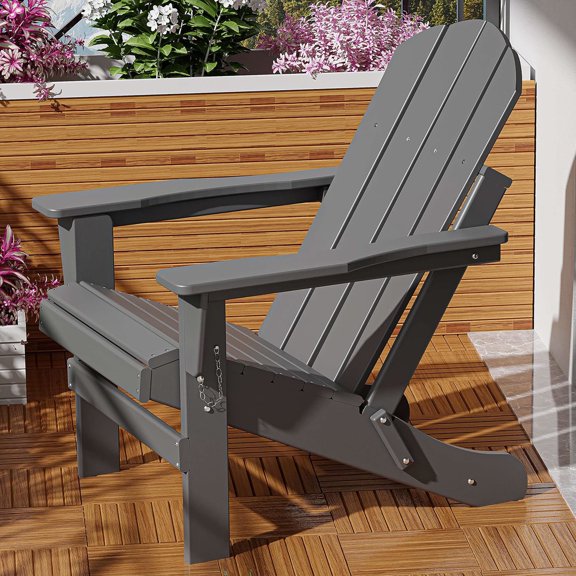 WILLIAMSPACE Adirondack Chair, Lifetime Outdoor Adirondack Chair Oversized Fire Pit Chair, Weather Resistant HDPE Patio Chair Easy Installation for Garden, Poolside, Backyard, Beach, Grey