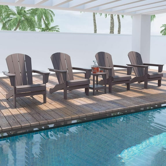 WILLIAMSPACE Adirondack Chairs Set of 4, Lifetime Outdoor Adirondack Chair Oversized Fire Pit Chair, Weather Resistant HDPE Patio Chair Easy Installation for Garden, Poolside, Backyard, Beach, Brown