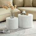 thumbnail image 1 of WILLIAMSPACE Nesting Coffee Table Set of 2, Round Coffee Table Wood Grain Side Table Circle Accent Tables for Small Spaces Living Room Bedroom Balcony Office, White, 1 of 6