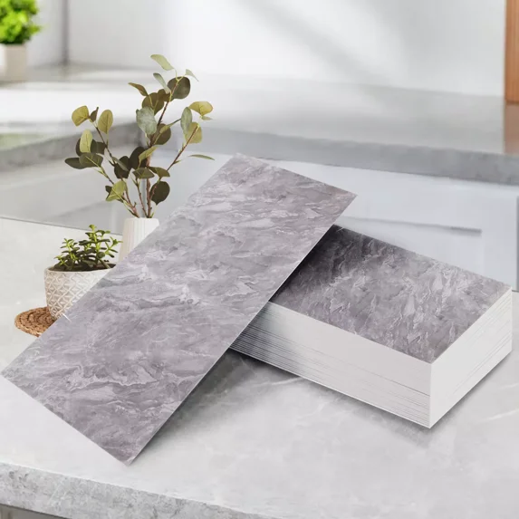 WILLJOY 10Pcs Wall Panels Marble Look Wall Stickers, 23.6X11.8" Waterproof Peel and Stick Adhesive Wallpaper for Bathroom, Kitchen, Living Room, and TV Wall Decoration Dark Gray