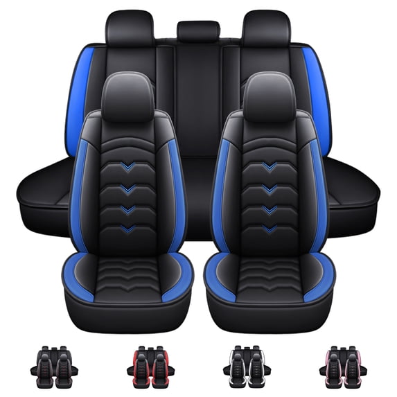 WILLJOY Black And Blue, Pu Leather, Waterproof, Front Rear Seat Covers, 5 Piece Count