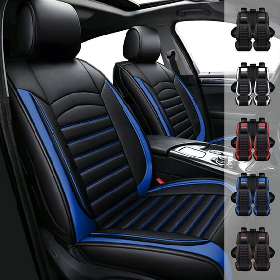 WILLJOY Black Blue, Faux leather, Waterproof, Front Rear Seat Covers, 5 Pieces