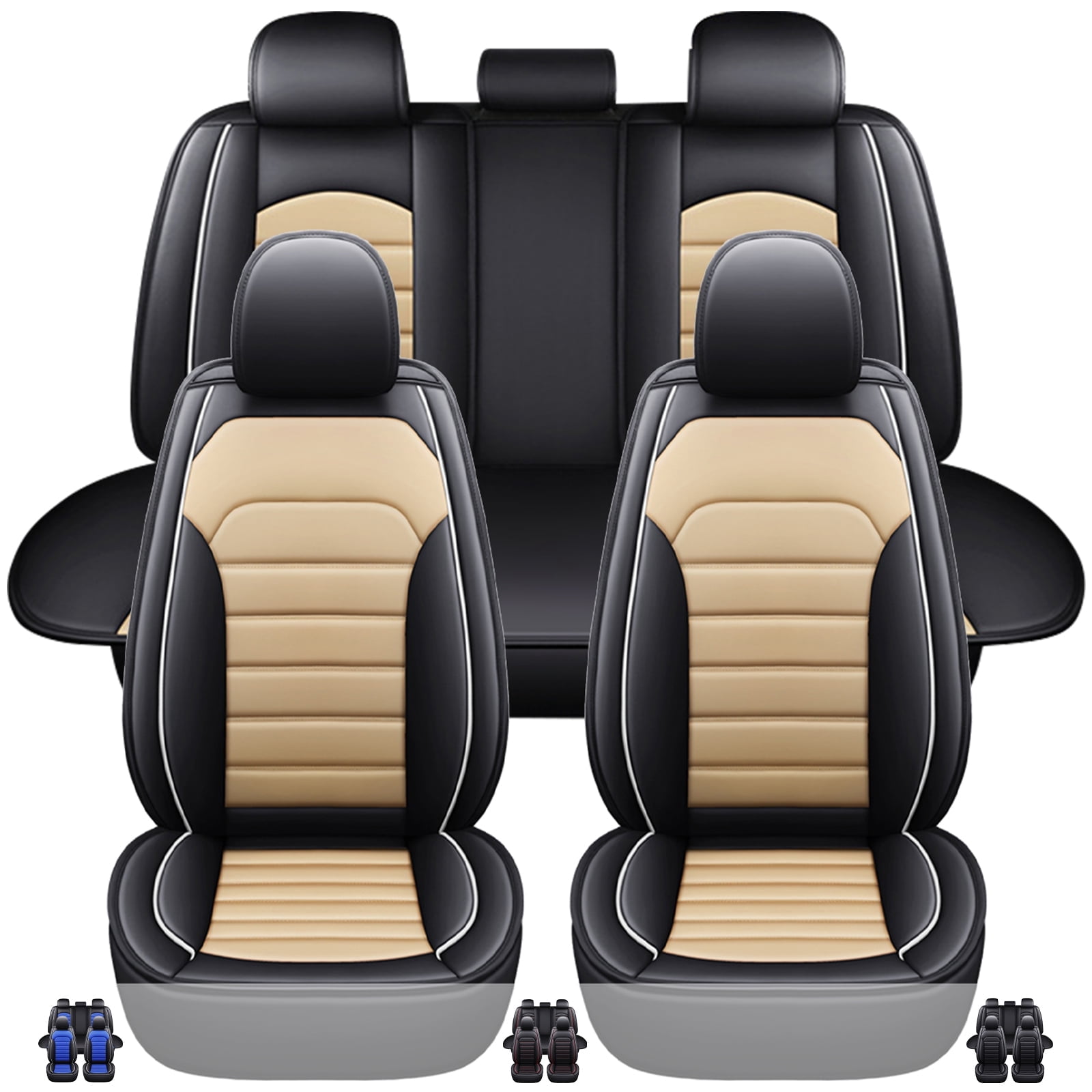 WILLJOY Car Seat Cover Fit for Nissan Rogue 2010-2025, Waterproof Faux Leather Automotive Front Rear Cushion Protector Black Beige