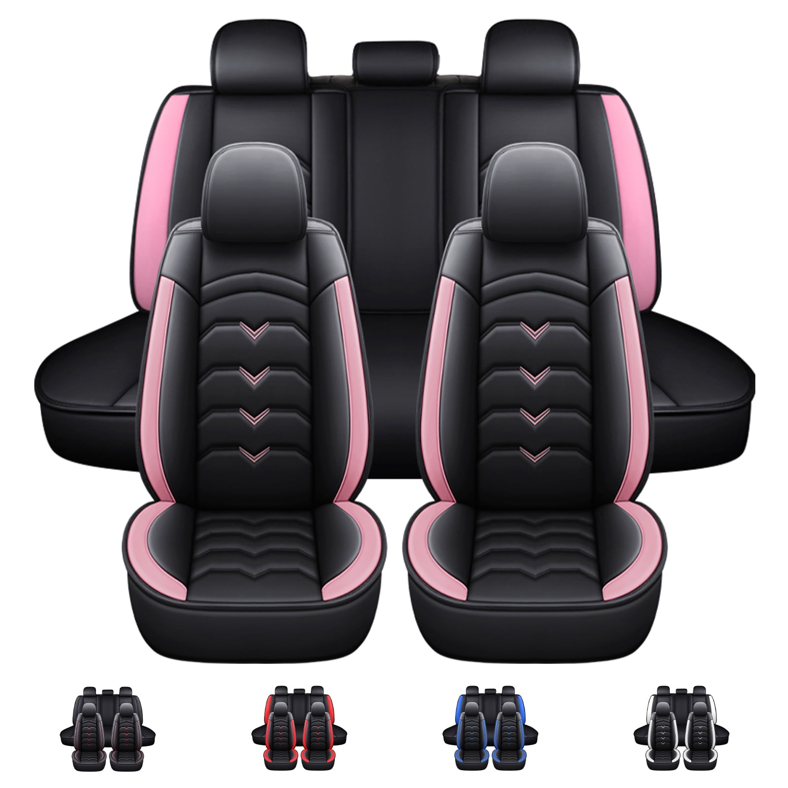 WILLJOY Car Seat Cover for Nissan Leaf 2011-2024, Comfortable PU Leather Front Rear Cushion Protector Black Pink