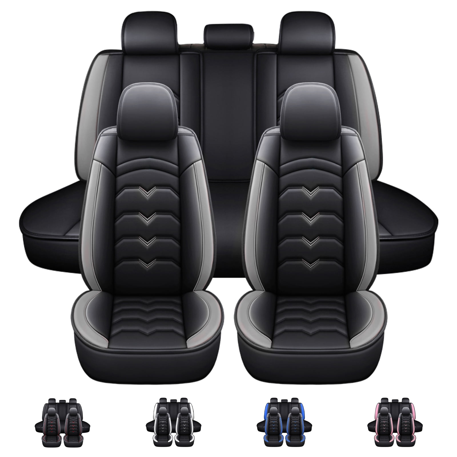 WILLJOY Car Seat Covers for Toyota Camry Corolla 2000-2024, Waterproof Artificial Leather 5 Seat Cushion Protector Black Gray