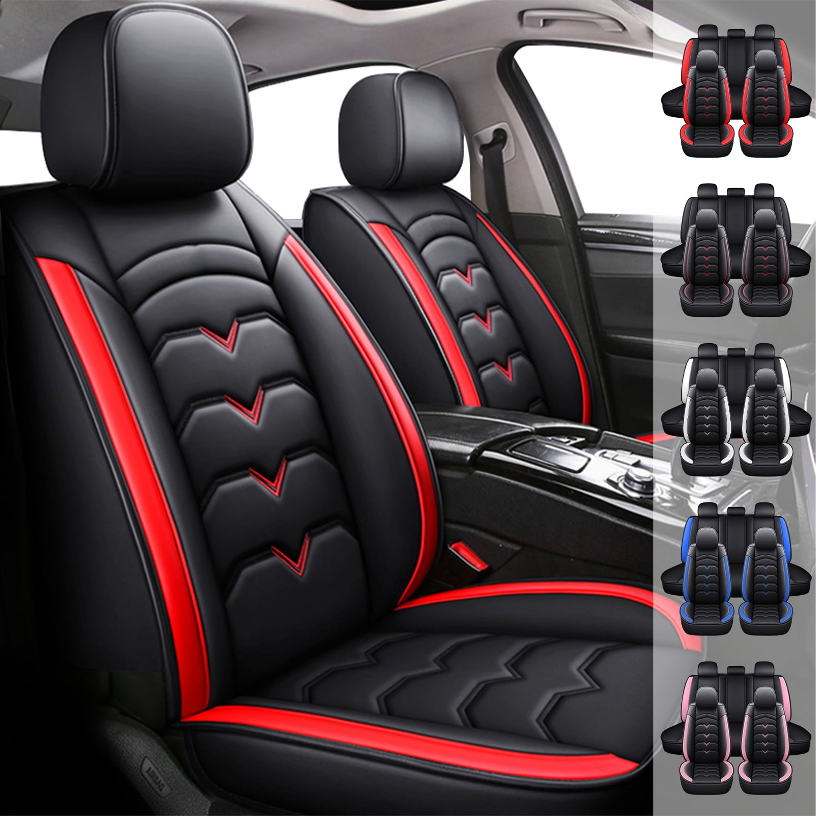WILLJOY Car Seat Covers for Toyota Camry Corolla 2000-2024, Waterproof Artificial Leather Cushion Seat Protector for Avalon Echo Black Red