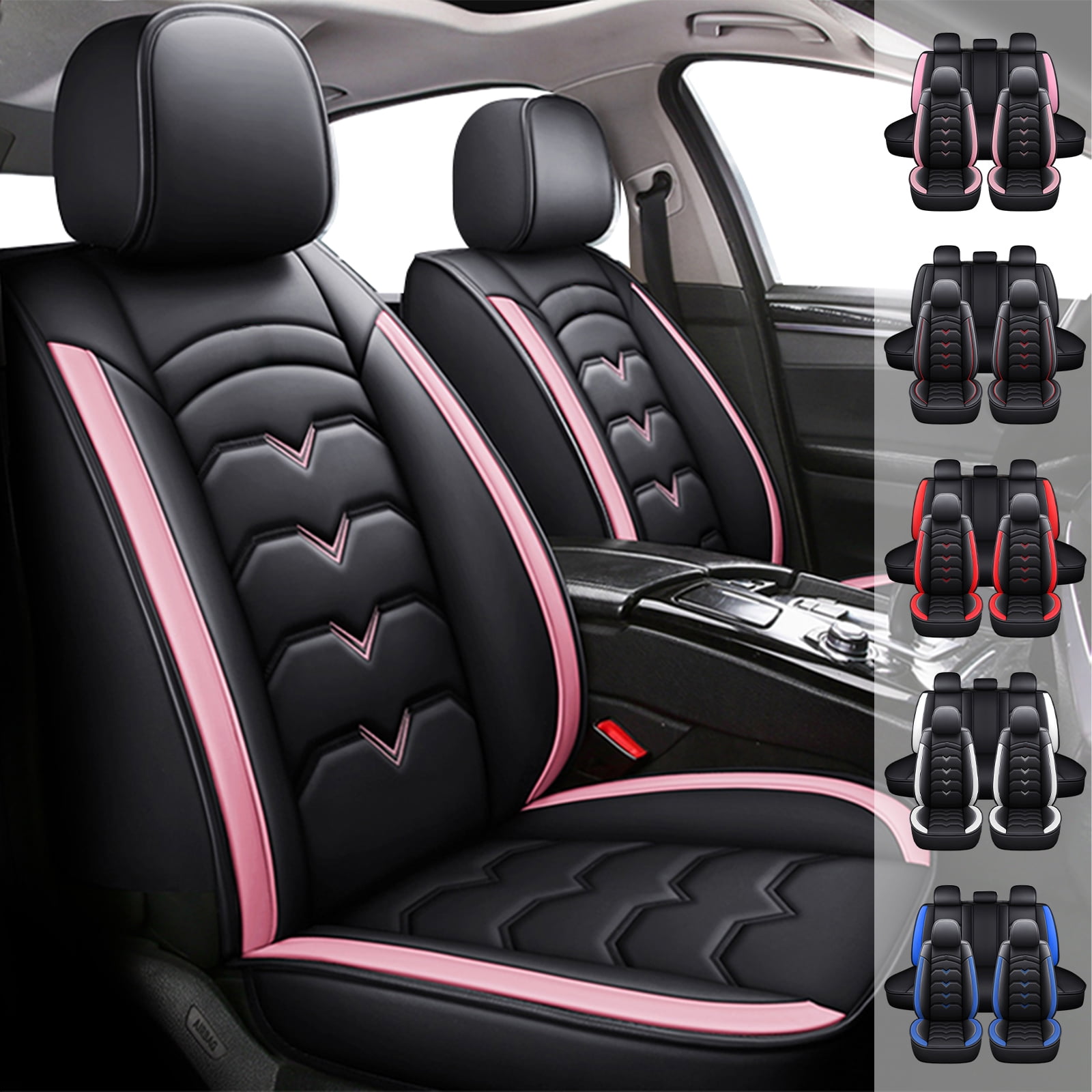 WILLJOY Car Seat Covers for Toyota Corolla Camry 2000-2024, Waterproof Artificial Leather 5 Seat Cushion Protector Black Pink