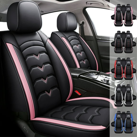 WILLJOY Car Seat Covers for Toyota Corolla Camry 2000-2024, Waterproof Artificial Leather 5 Seat Cushion Protector Black Pink