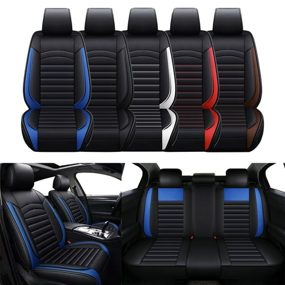 WILLJOY Compatible With Honda Accord CR-V Clarity 2001-2004 5pcs Car Seat Covers Full Set Waterproof Faux Leather,Airbag Compatible Automotive Vehicle Cushion Cover (Black&Blue)