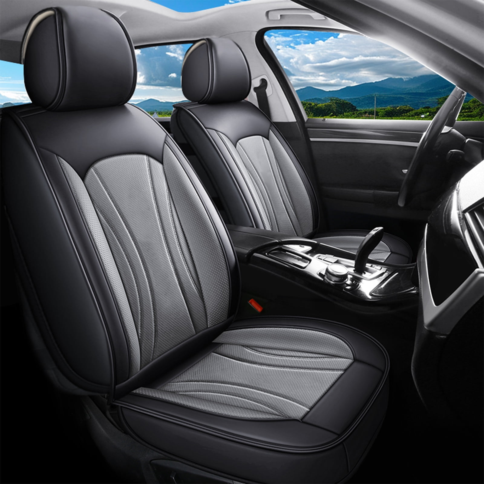 AREKA 5-Piece Car Seat Covers For Dodge Charger 2000-2024 - Brown Luxury Leather Style - Waterproof & Breathable With Storage Pockets