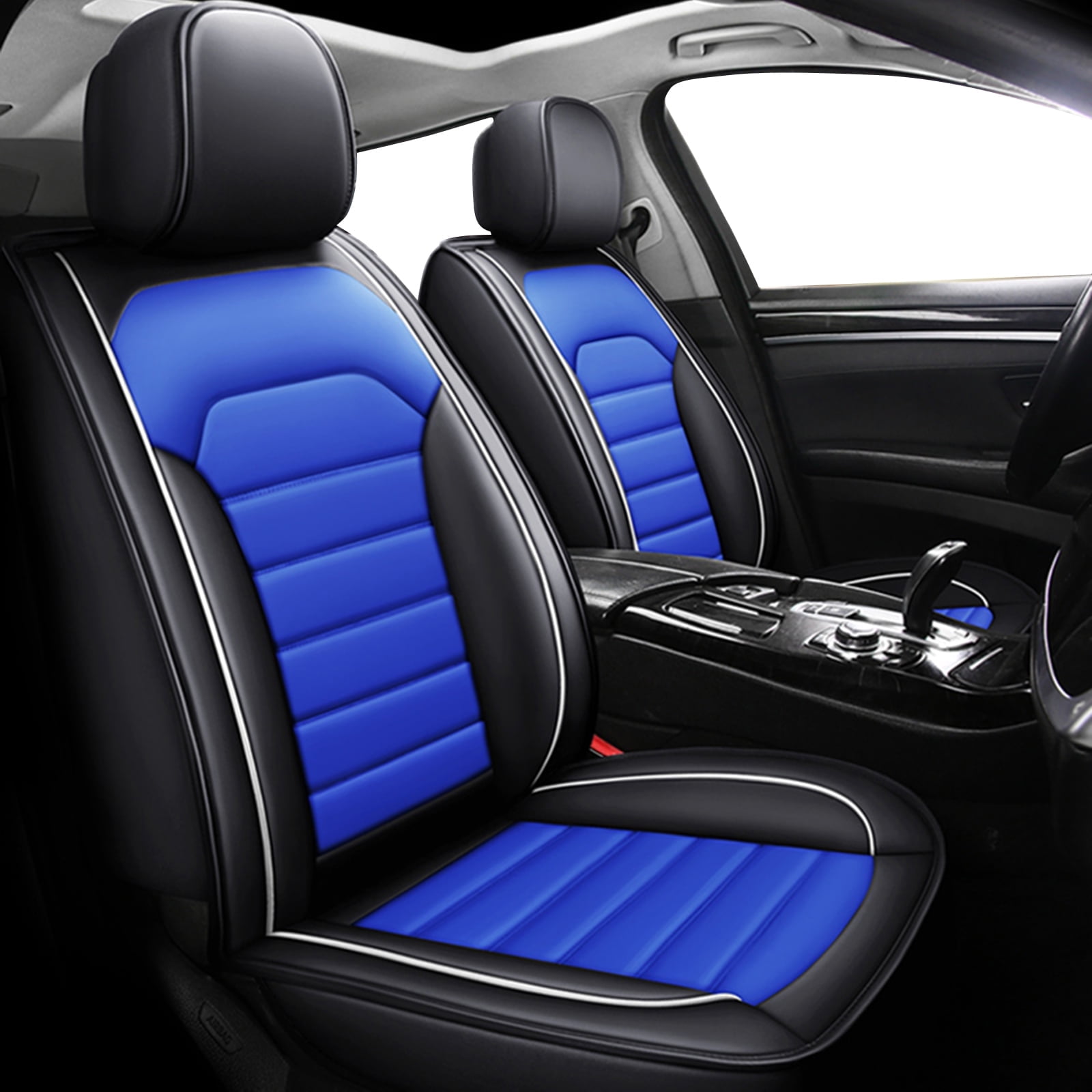 WILLJOY Fit for 2010-2025 Nissan Rogue Car Seat Cover, 5-Seat Breathable Faux Leather Automotive Front Rear Cushion Protector Black Blue