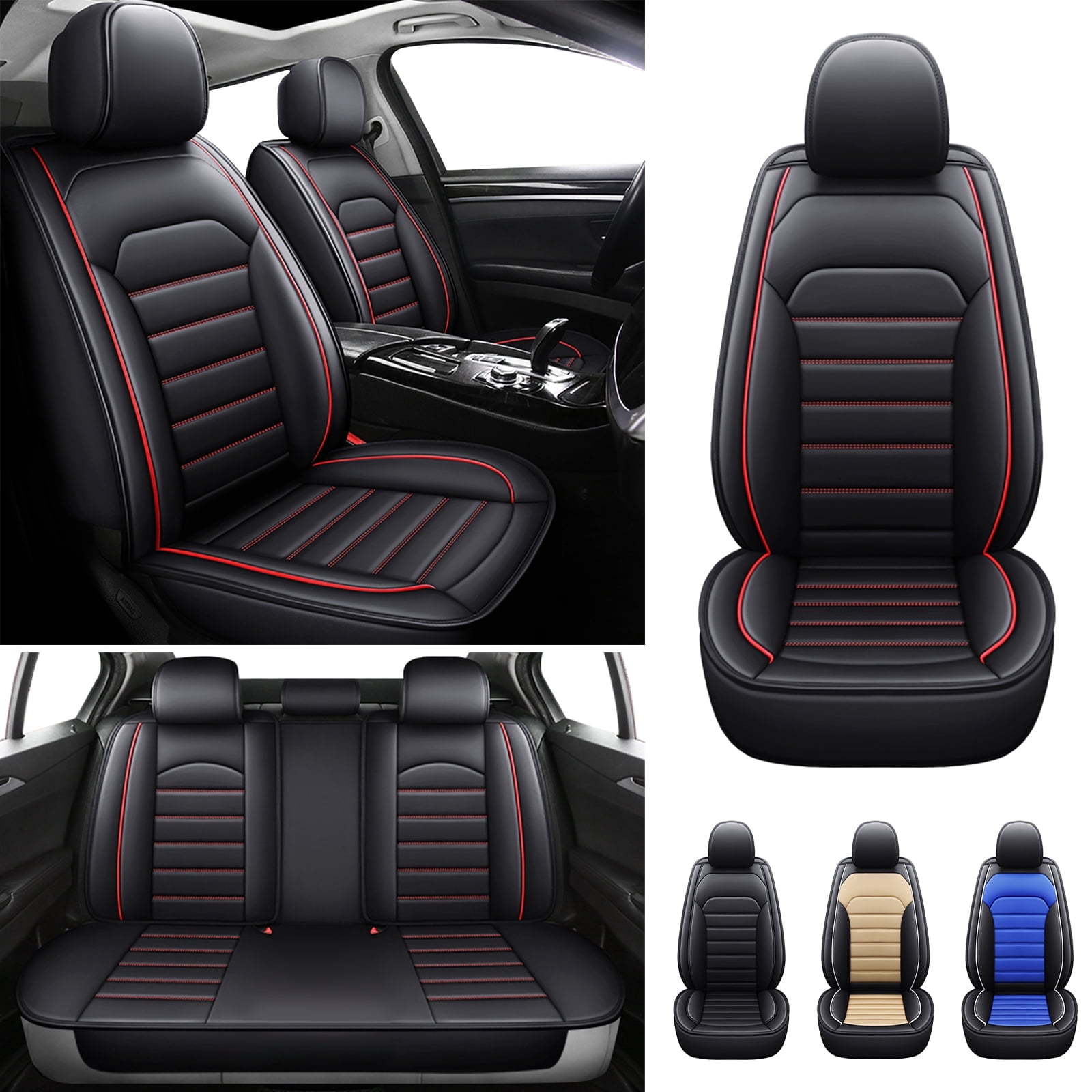 WILLJOY Fit for Nissan Rogue 2010-2025 Car Seat Cover, Waterproof Pu Leather Front Rear Cushion Protector Black Red
