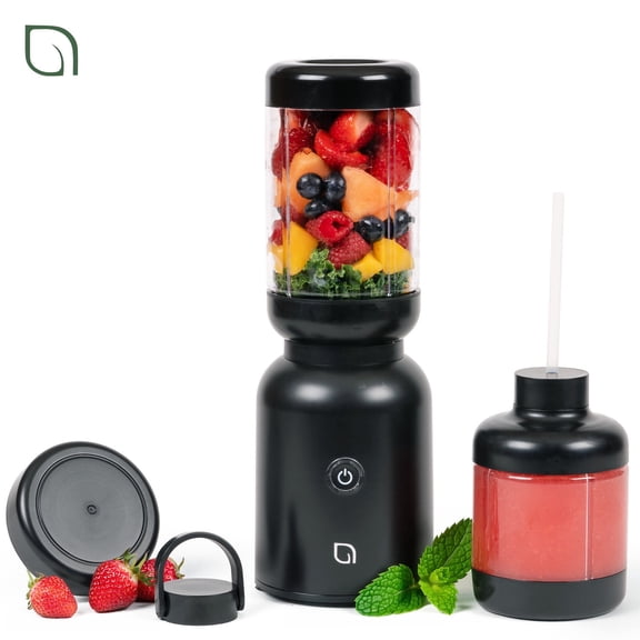 Willow Kitchen Portable Blender Eco Series Warrior Single-Serve Blender for Smoothies with Travel Lid, 1L Personal Blender, 600W, Black
