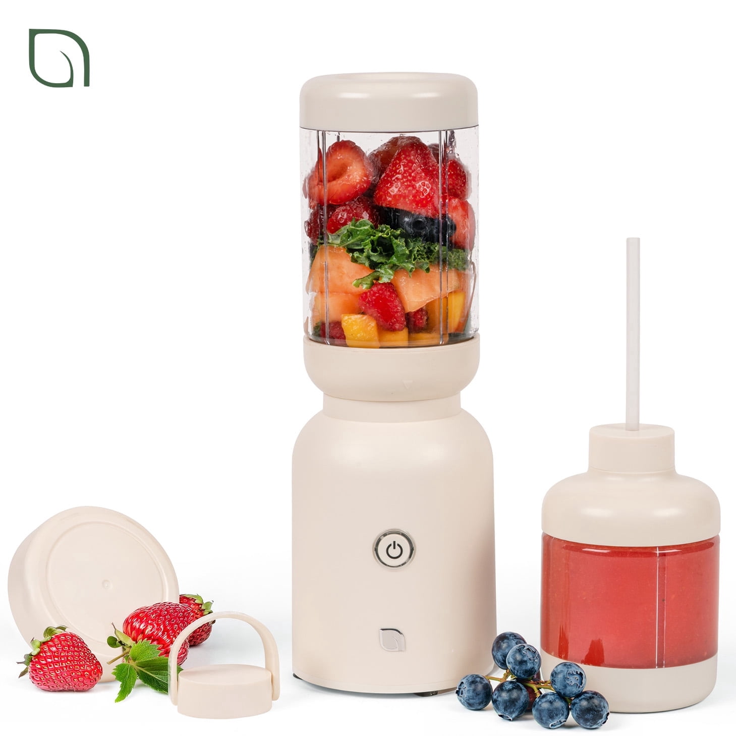 Willow Kitchen Portable Blender Eco Series Warrior Single-Serve Blender for Smoothies with Travel Lid, 1L Personal Blender, 600W, White