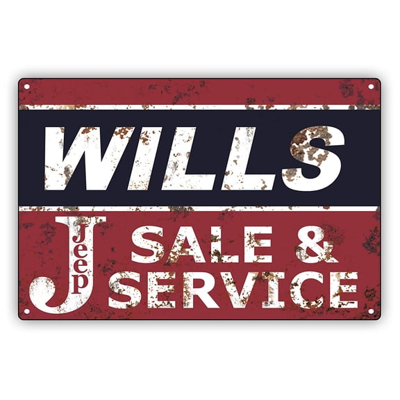 WILLS JEEP Sale&Service Retro Vintage Notice Aluminum Metal Sign 8x12