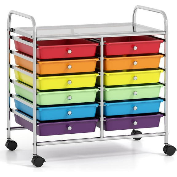 WILLYO 12-Drawer Rolling Storage Cart, Multifunctional Art Craft Organizer Cart, Mobile Utility Storage Cart with Removable Drawers & Lockable Wheels, Craft Cart for Home Office School, Multicolored