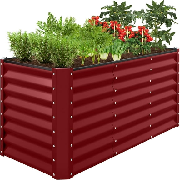 WILLYO  4x2x2ft Outdoor Metal Raised Garden Bed, Deep Root Box Planter for Vegetables, Flowers, Herbs, 119 Gallon Capacity, Royal Red