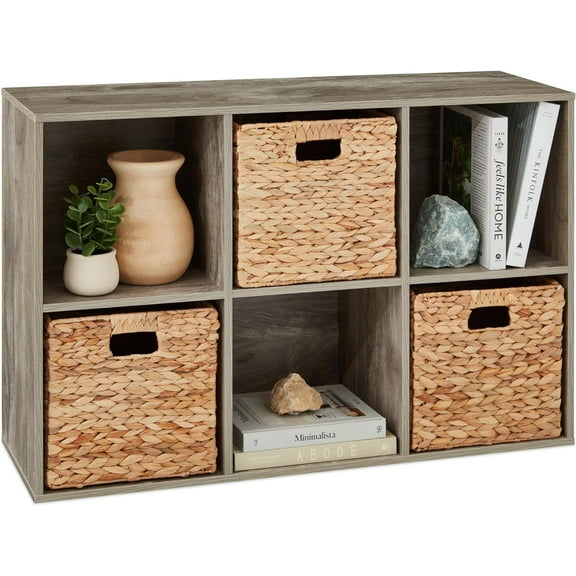 WILLYO  6-Cube Storage Organizer, 11in Shelf Opening, Bookcase, Display Shelf, Customizable w/ 3 Removable Back Panels  Greige