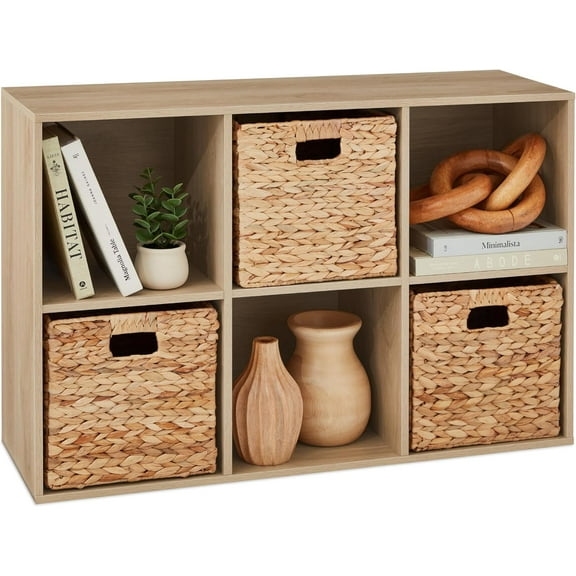 WILLYO  6-Cube Storage Organizer, 11in Shelf Opening, Bookcase, Display Shelf, Customizable w/ 3 Removable Back Panels  Light Oak