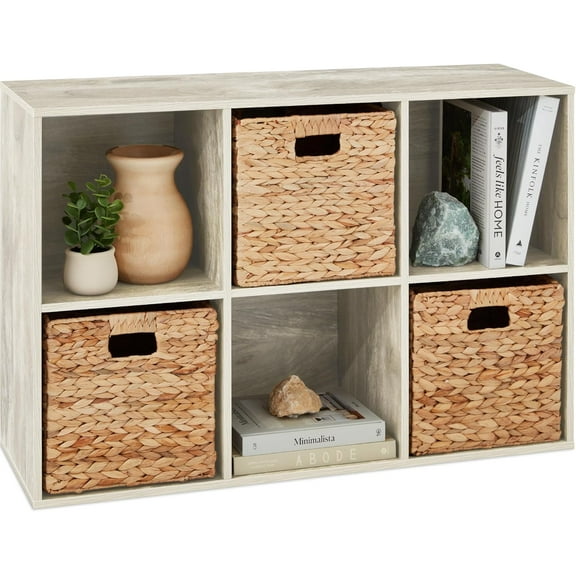 WILLYO  6-Cube Storage Organizer, 13.5in Shelf Opening, Bookcase, Display Shelf, Customizable w/ 3 Removable Back Panels  Whitewash