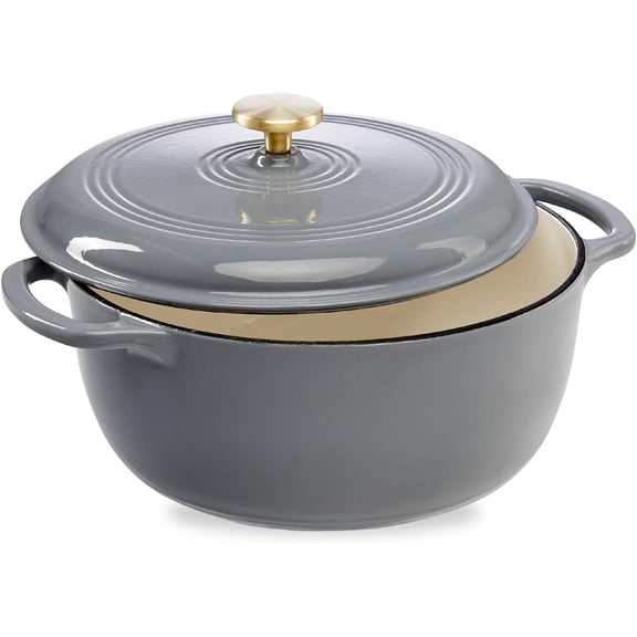 WILLYO  6 Quart Enamel Cast-Iron Round Dutch Oven, Family Style Heavy-Duty Pre-Seasoned Cookware for Home, Kitchen, Dining Room, Oven Safe w/Lid, Dual Handles - Graphite Gray