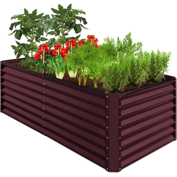 WILLYO  6x3x2ft Outdoor Metal Raised Garden Bed, Deep Root Box Planter for Vegetables, Flowers, Herbs, 269 Gallon Capacity, Burgundy