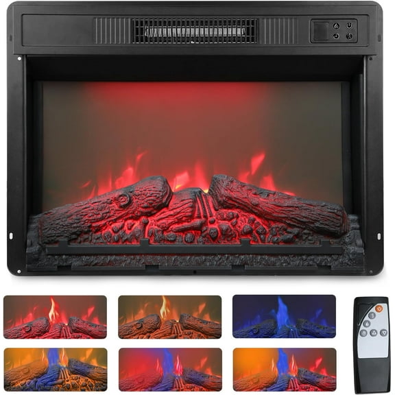 WILLYO STORE 23 Inch Electric Fireplace Insert for TV Stand, Recessed Mounted Fireplace Heater with 3D Multicolor Flames and Timer, 1400W Free Standing Heater with Remote Control, Low Noise, Black