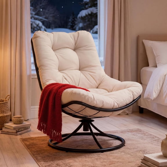 WILLYO STORE Swivel Accent Chair, 360 Degree Swivel Chair with Soft Thick Cushion and Sturdy Steel Frame, Modern Comfy Lounge Chair for Living Room, Bedroom, Reading Room, Patio, Outdoor, Beige
