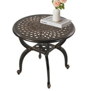 WILOUNGE Cast Aluminum Outdoor Side Table,All Weather Anti-Rust Round Small Outdoor End Table for Patio Pool Balcony Deck Porch Lawn Backyard