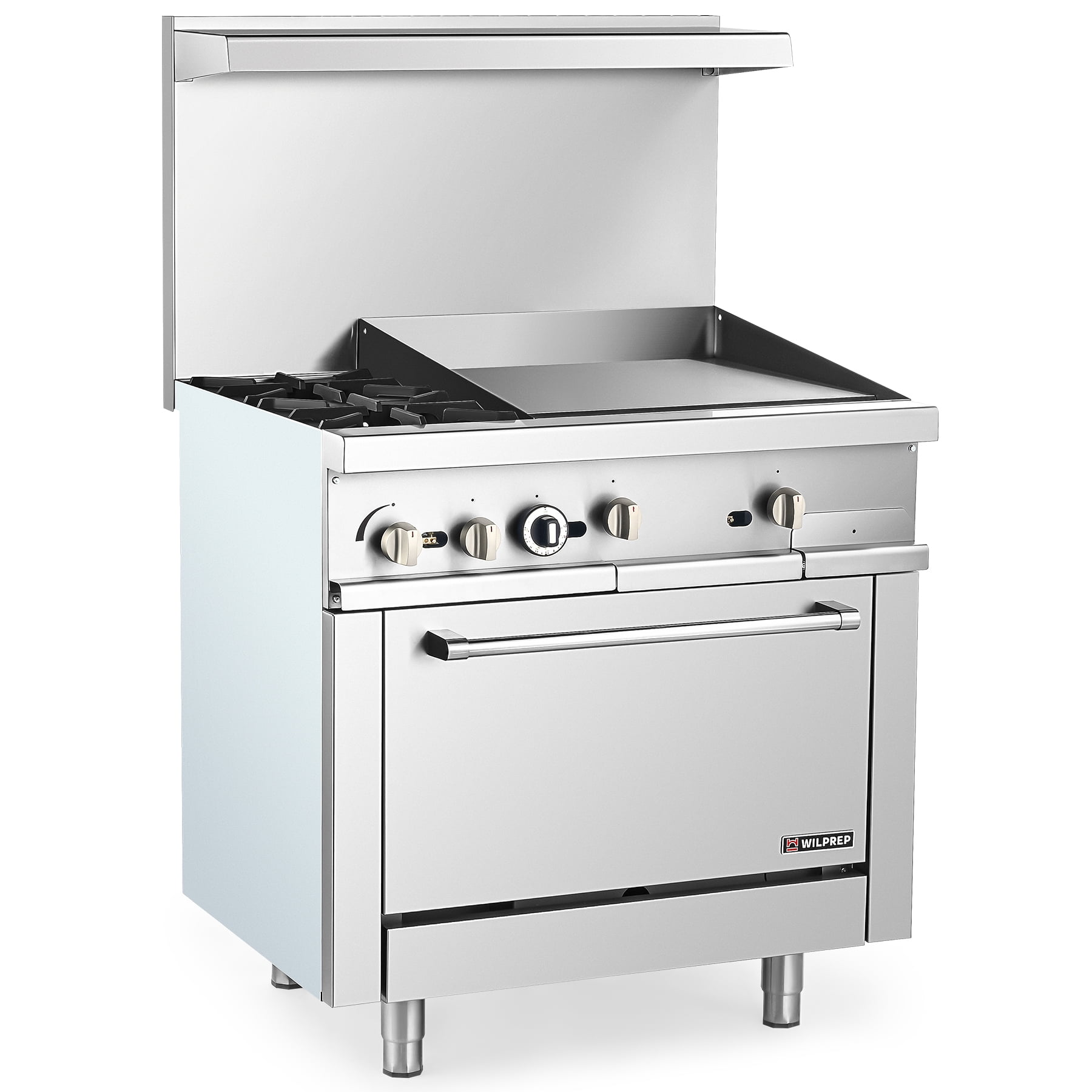 WILPREP 36 Liquid Propane Gas Range with Oven 24 Griddle Single Oven Gas Range with Total 133 000 BTU 2 Burner Commercial Gas Range with Natural Gas Conversion Kit for Restaurant Kitchen