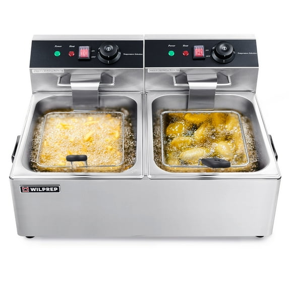 WILPREP Commercial 20lb.1600W Professional Electric Countertop Deep Fryer, ETL Listed Electric Oil Fryer with Dual Tank for Restaurant