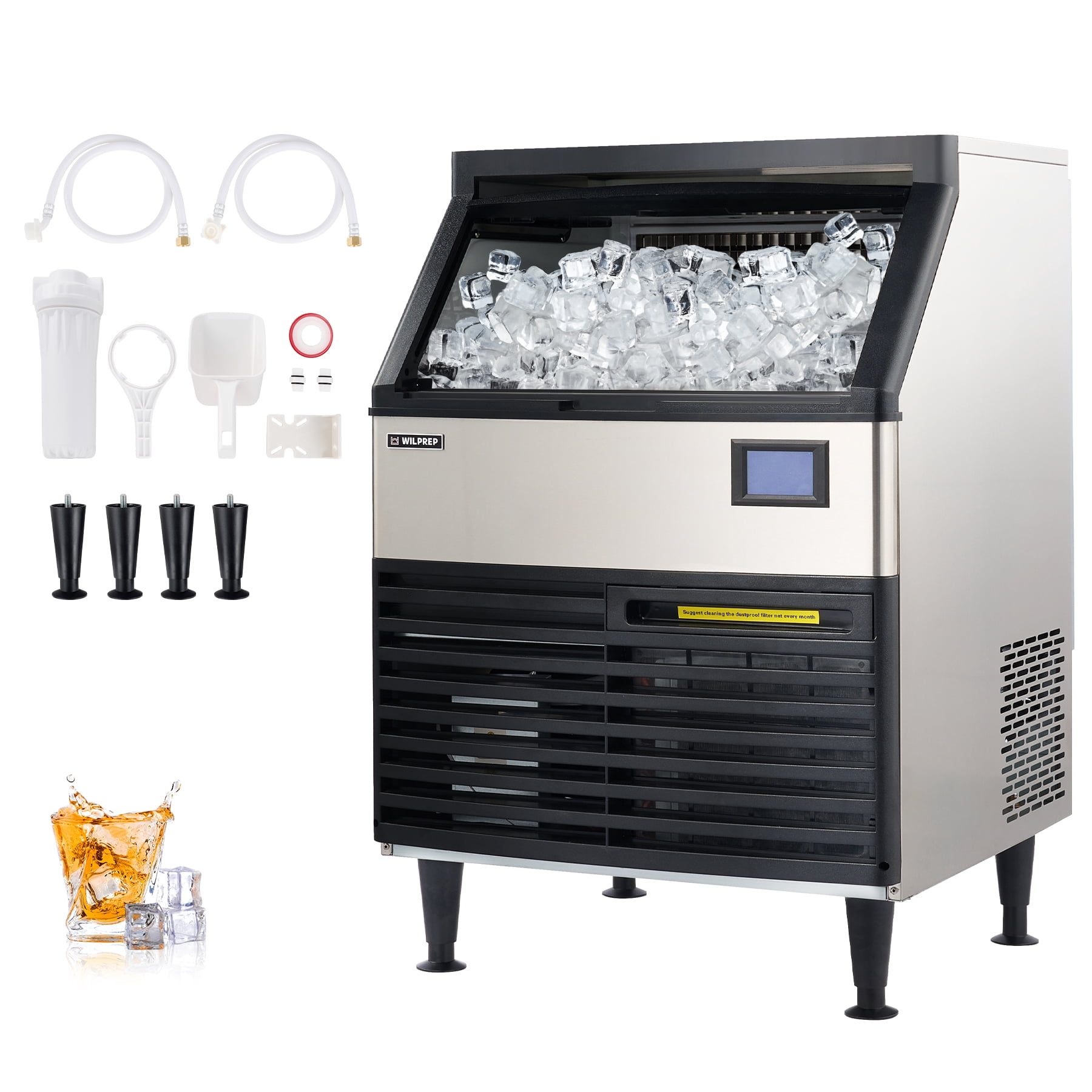 Ice Whip Machine WILPREP Ice Machine 175lb Daily Production with 78lb Storage and ...