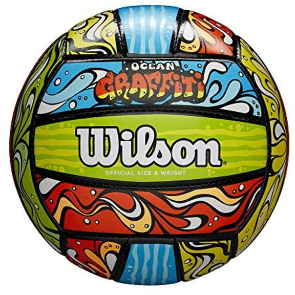 WILSON Ocean Graffiti Outdoor Recreation Volleyball - Official Size, Green/Orange/Blue