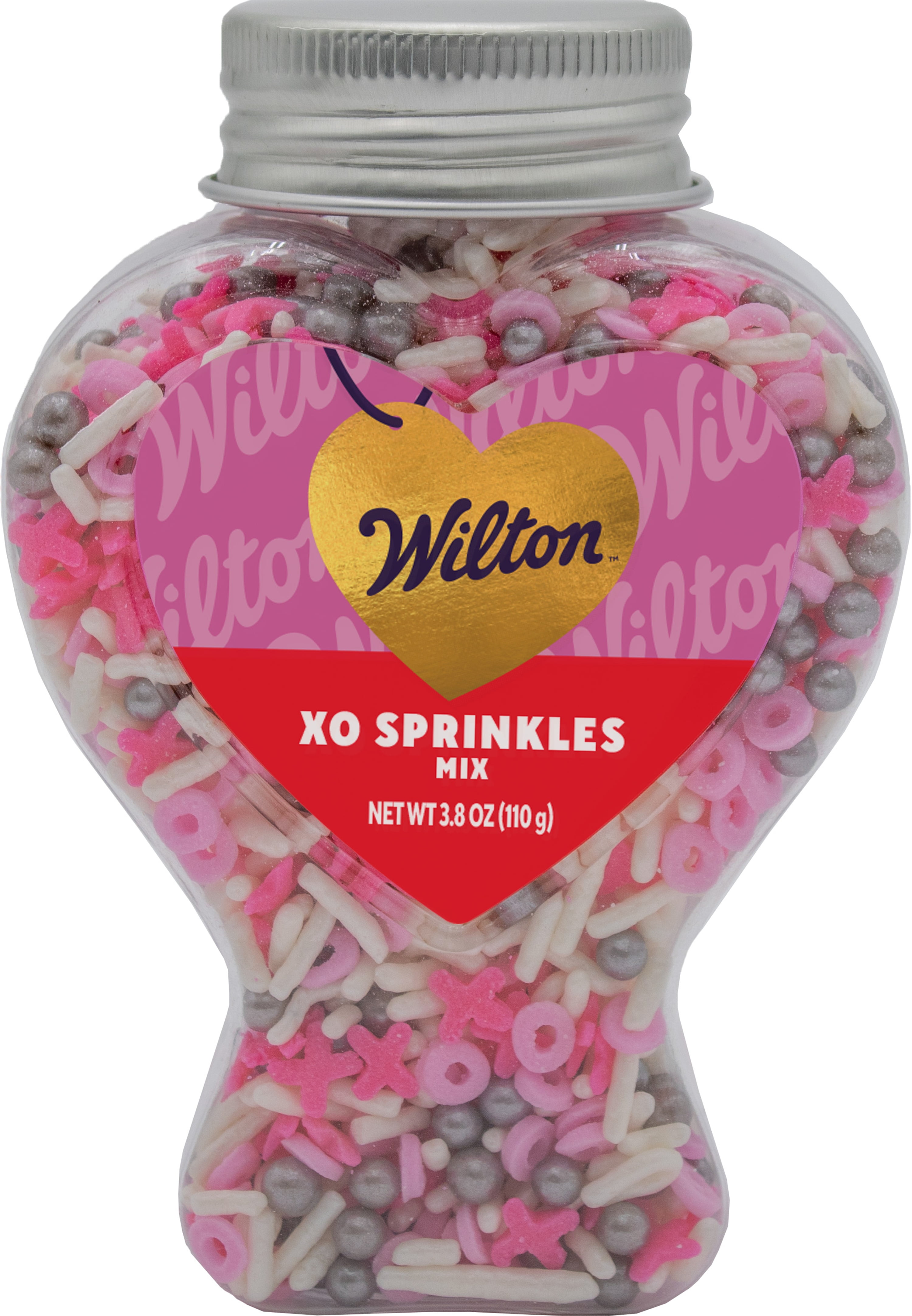 Wilton Valentine's Day Edible Sprinkles Heart Bottle 3.8oz. Red Pink White Silver Mix