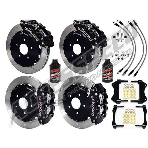 WILWOOD 13 FRONT & REAR BIG BRAKE KIT WITH FREE BRAKE LINES & FLUID, SL6R 13 FRONT & SL4R 13 REAR SLOTTED ROTORS, BLACK CALIPERS, For 2007-2018 JEEP WRANGLER JK