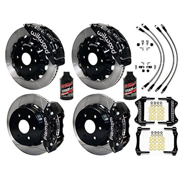 WILWOOD BIG BRAKE KIT FRONT & REAR COMBO PACKAGE - FREE BRAKE LINES & FLUID - WILWOOD TC6R 16 FRONT, AERO4 14 REAR, BLACK CALIPERS, SLOTTED ROTORS, 2007-2018 GM 1500 TRUCK/SUV