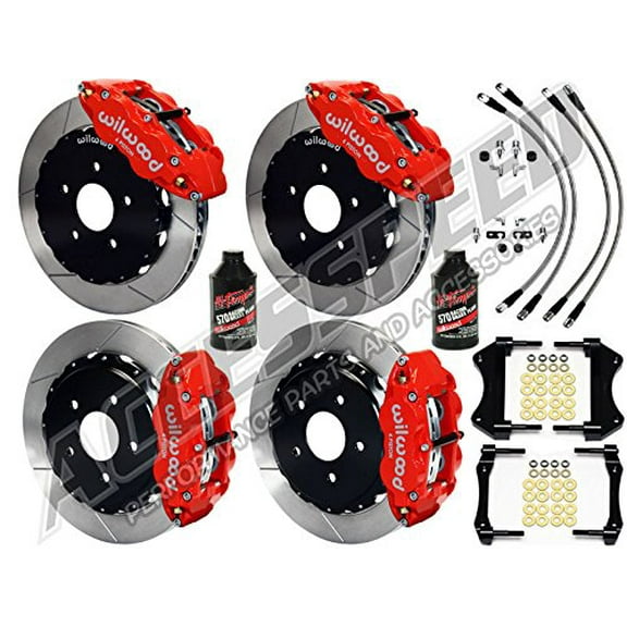WILWOOD CORVETTE 13 FRONT & REAR BIG BRAKE KIT WITH FREE BRAKE LINES & BRAKE FLUID, FORGED SUPERLITE RED CALIPERS, SLOTTED ROTORS, 2005-2013 CORVETTE C6