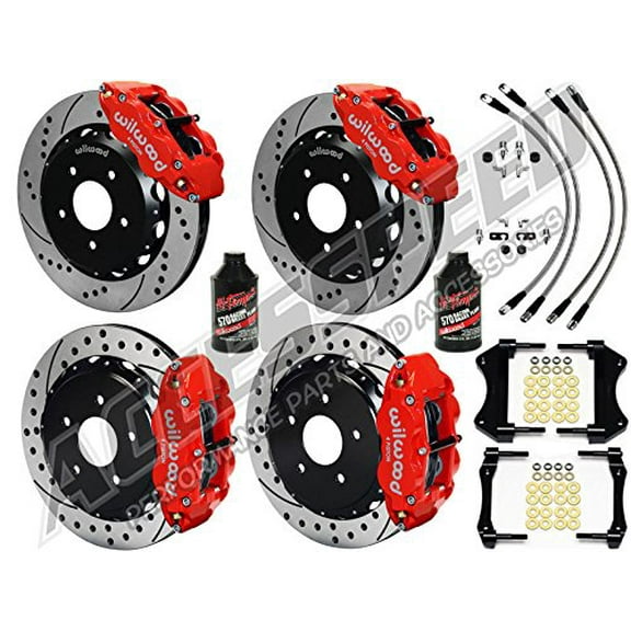 WILWOOD CORVETTE 14 FRONT & REAR BIG BRAKE KIT WITH FREE BRAKE LINES & BRAKE FLUID, FORGED SUPERLITE RED CALIPERS, DRILLED ROTORS, 2005-2013 CORVETTE C6