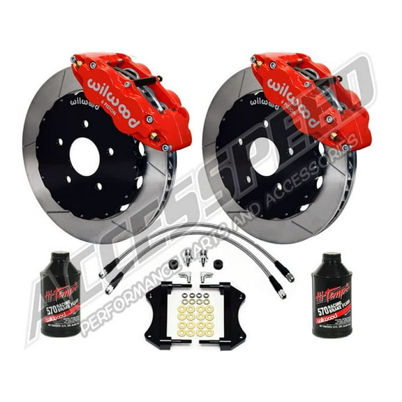 WILWOOD CORVETTE C6 13" FRONT SUPERLITE 6R BIG BRAKE KIT WITH FREE STAINLESS BRAKE LINES & BRAKE FLUID, RED CALIPERS, SLOTTED ROTORS, 2005-2013 CORVETTE C6