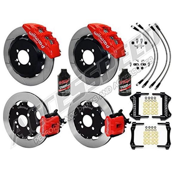 WILWOOD DYNAPRO 12 FRONT & CPB 12 REAR BIG BRAKE KIT COMBO WITH FREE BRAKE LINES, PARKING BRAKE CABLE & FLUID - RED CALIPERS, For 2005-2015 MINI 4-LUG