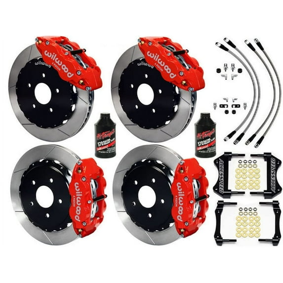 WILWOOD FRONT & REAR 13” BIG BRAKE COMBO - FREE BRAKE LINES AND BRAKE FLUID, FORGED SUPERLITE KIT, RED CALIPERS, SLOTTED ROTORS, For 2013 2014 2015 2016 2017 BRZ AND FR-S