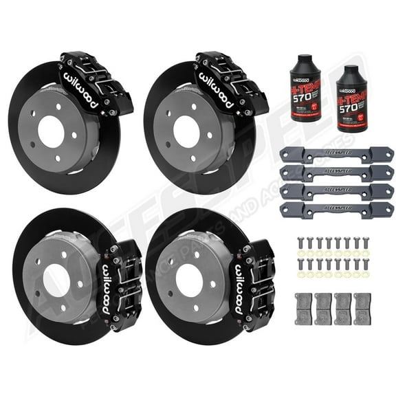 WILWOOD FRONT & REAR UTV BIG BRAKE KIT COMBO WITH UTV4 BLACK CALIPERS, PLAIN ROTORS & BRAKE FLUID FOR 2022-UP POLARIS RZR TURBO & PRO R