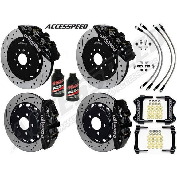 WILWOOD GLADIATOR JT 14 FRONT & REAR BIG BRAKE KIT WITH FREE BRAKE LINES & FLUID - DRILLED ROTORS, BLACK CALIPERS, For 2020 2021 2022 2023 JEEP GLADIATOR JT
